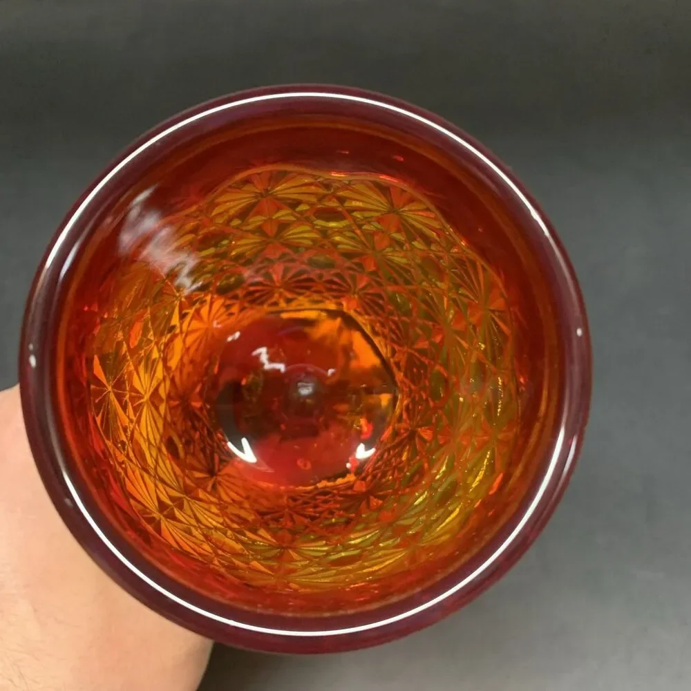 L E Smith Amberina Button & Daisy Pattern Vintage Wine/Water Goblet